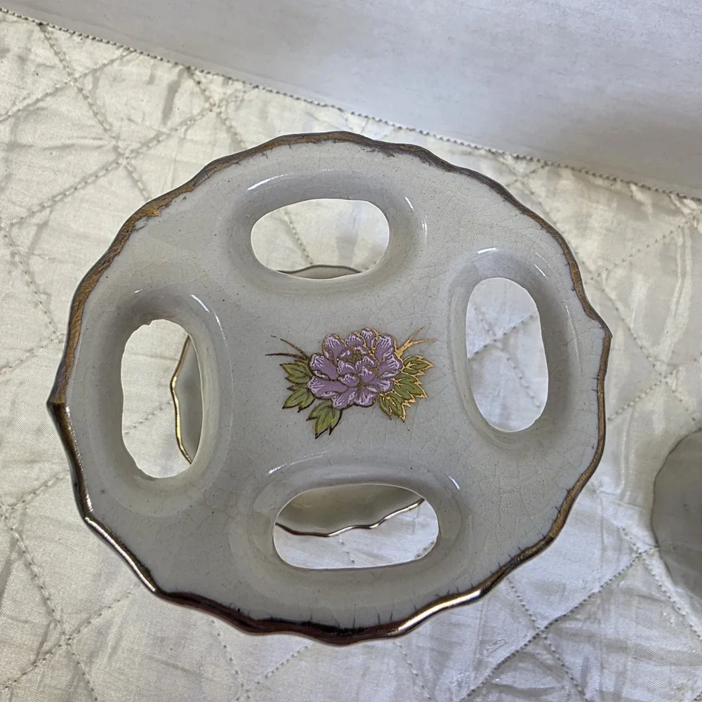 Vintage Porcelain 3 Piece Bathroom Set Japan Cup Toothbrush Holder Soap Dish